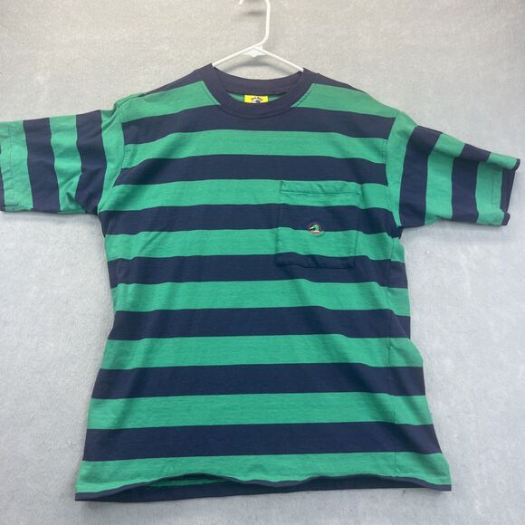 Duck Head M Green Blue Striped Pocket T Vintage 90s Single Stitch - Picture 1 of 9